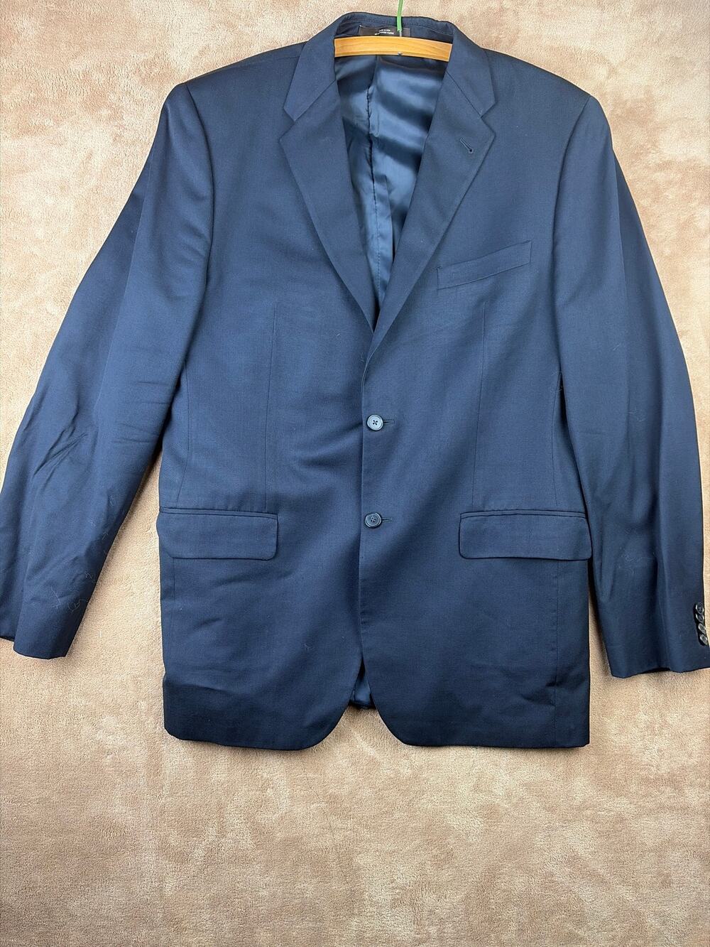 Men's Two Piece Suit Blue 2 Button Notch Lapel Solid 42L 36W Regular Fit